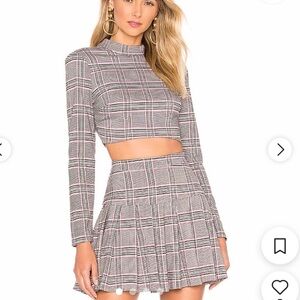 NBD x Naven Plaid Skater Skirt in Grey Pink Plaid
